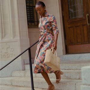 NWT J. McLaughlin Colorful Patterned belted wrap Midi Dress geometric harmony